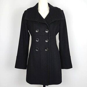 MICHAEL Kors Women's Black Double Breasted Wool Pea Coat Ribbed Collar Size 4
